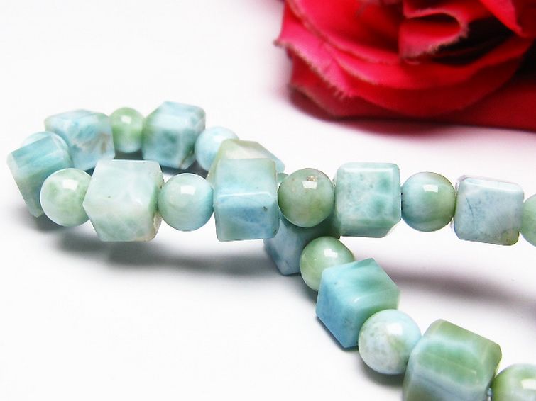 ラリマー キューブ+ラウンドビーズ ブレスレット 7mm [T7-20924] 2枚目