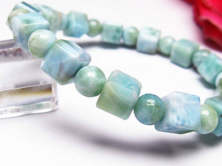 ラリマー キューブ+ラウンドビーズ ブレスレット 7mm [T7-20924] 3枚目