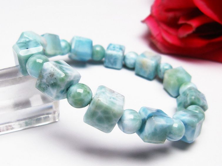 ラリマー キューブ+ラウンドビーズ ブレスレット 7mm [T7-20945] 1枚目