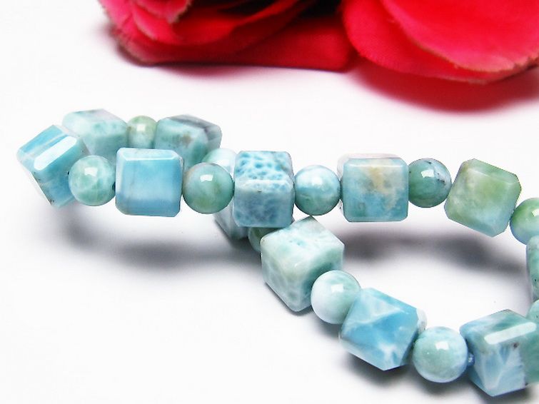 ラリマー キューブ+ラウンドビーズ ブレスレット 7mm [T7-20945] 2枚目