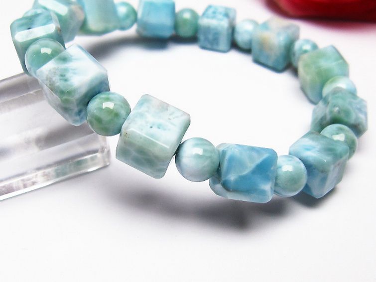 ラリマー キューブ+ラウンドビーズ ブレスレット 7mm [T7-20945] 3枚目