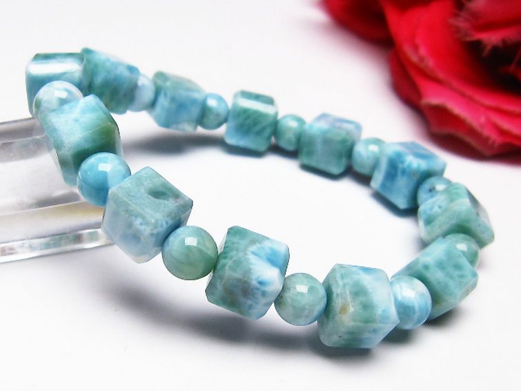 ラリマー キューブ+ラウンドビーズ ブレスレット 7mm [T7-20951] 1枚目