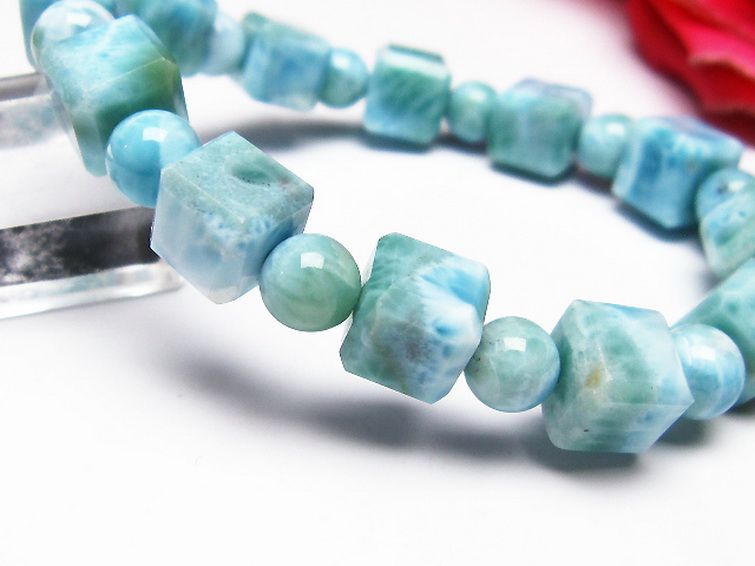 ラリマー キューブ+ラウンドビーズ ブレスレット 7mm [T7-20951] 3枚目