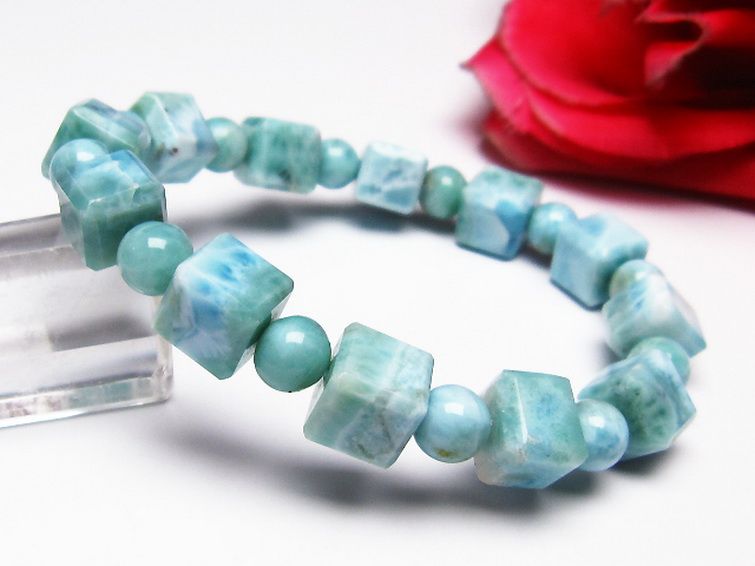 ラリマー キューブ+ラウンドビーズ ブレスレット 7mm [T7-20955] 1枚目