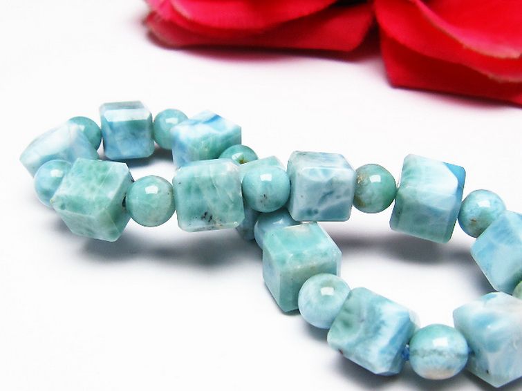 ラリマー キューブ+ラウンドビーズ ブレスレット 7mm [T7-20955] 2枚目