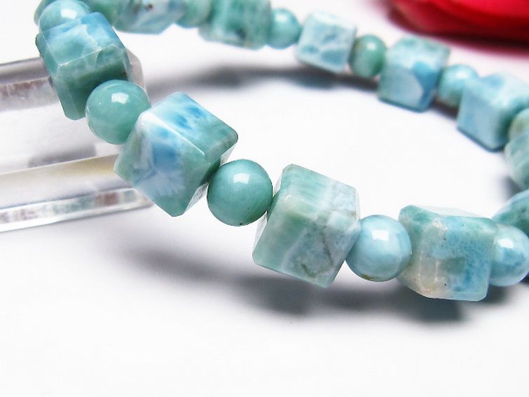 ラリマー キューブ+ラウンドビーズ ブレスレット 7mm [T7-20955] 3枚目