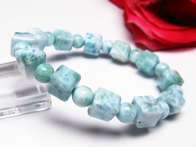 ラリマー キューブ+ラウンドビーズ ブレスレット 7mm [T7-20956] 1枚目