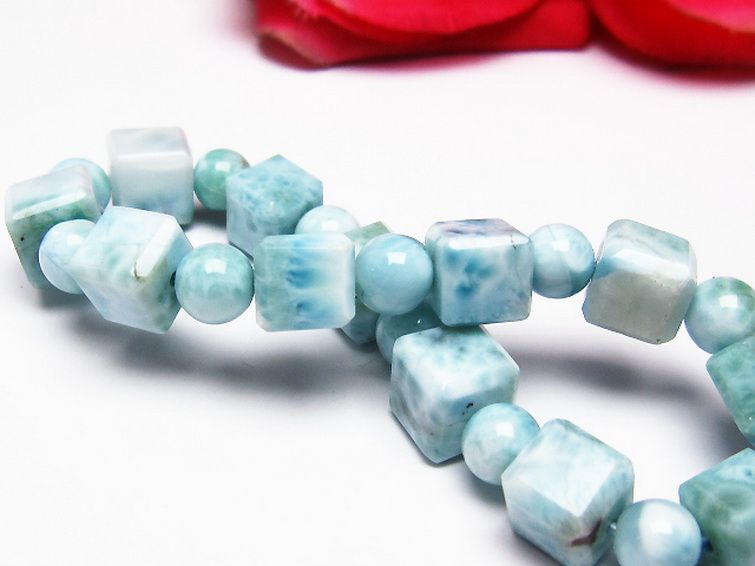 ラリマー キューブ+ラウンドビーズ ブレスレット 7mm [T7-20956] 2枚目