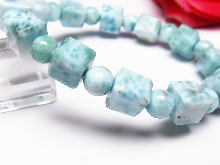 ラリマー キューブ+ラウンドビーズ ブレスレット 7mm [T7-20956] 3枚目