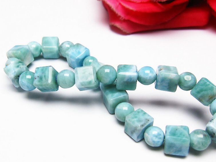 ラリマー キューブ+ラウンドビーズ ブレスレット 7mm [T7-20968] 2枚目