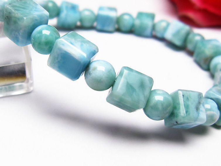 ラリマー キューブ+ラウンドビーズ ブレスレット 7mm [T7-20968] 3枚目