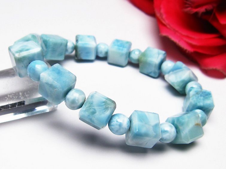 ラリマー キューブ+ラウンドビーズ ブレスレット 7mm [T7-20978] 1枚目