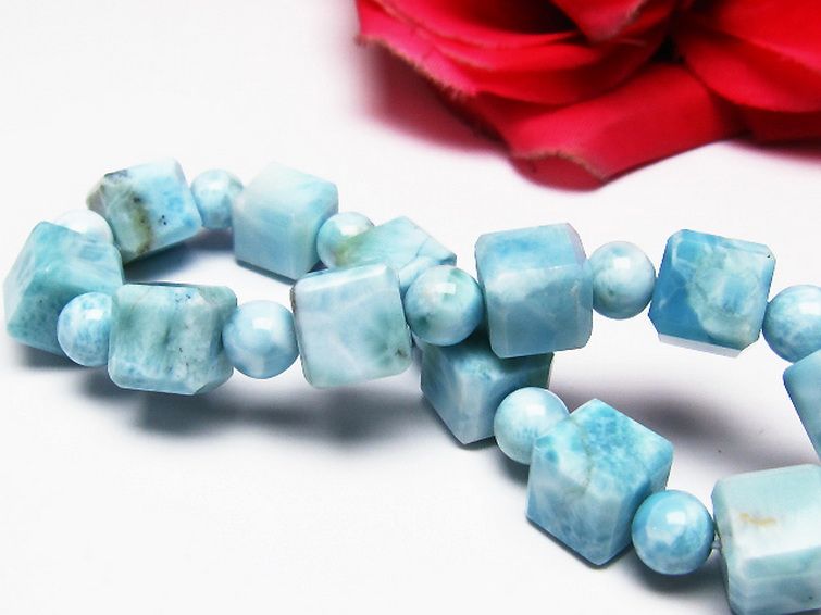 ラリマー キューブ+ラウンドビーズ ブレスレット 7mm [T7-20978] 2枚目