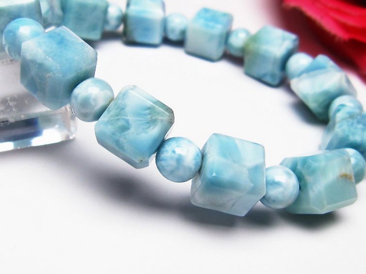 ラリマー キューブ+ラウンドビーズ ブレスレット 7mm [T7-20978] 3枚目