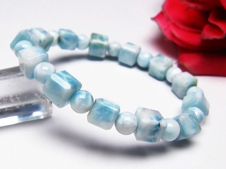 ラリマー キューブ+ラウンドビーズ ブレスレット 7mm [T7-20981] 1枚目