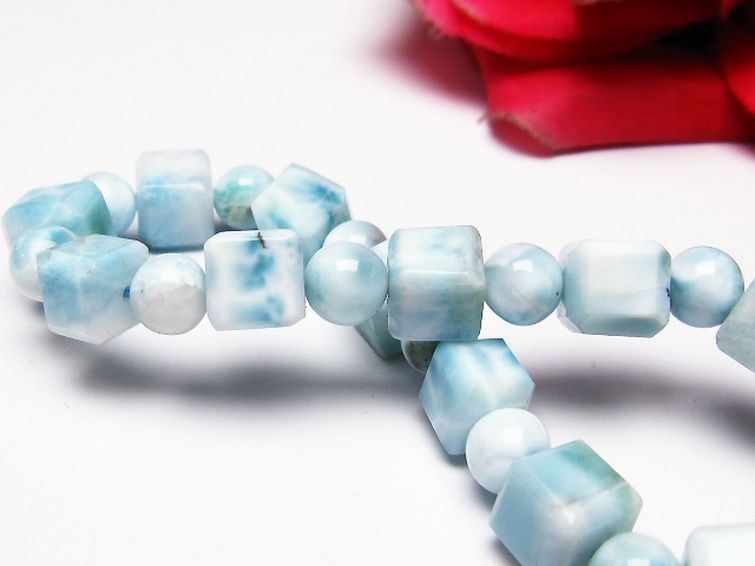 ラリマー キューブ+ラウンドビーズ ブレスレット 7mm [T7-20981] 2枚目