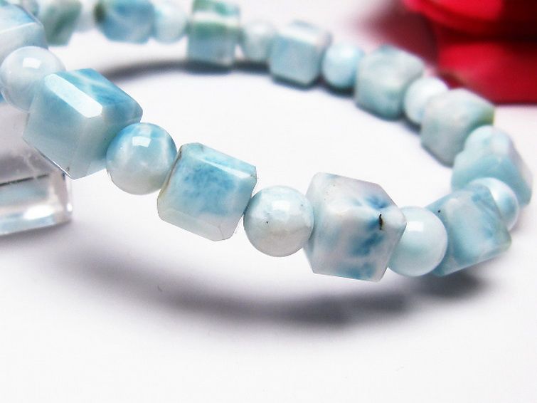 ラリマー キューブ+ラウンドビーズ ブレスレット 7mm [T7-20981] 3枚目