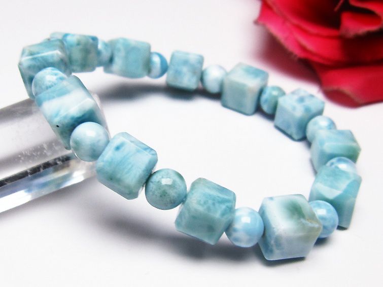 ラリマー キューブ+ラウンドビーズ ブレスレット 7mm [T7-20982] 1枚目