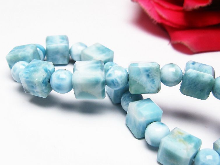 ラリマー キューブ+ラウンドビーズ ブレスレット 7mm [T7-20982] 2枚目