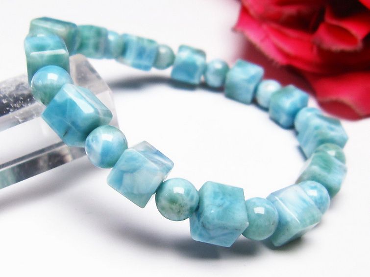 ラリマー キューブ+ラウンドビーズ ブレスレット 7mm [T7-20991] 1枚目