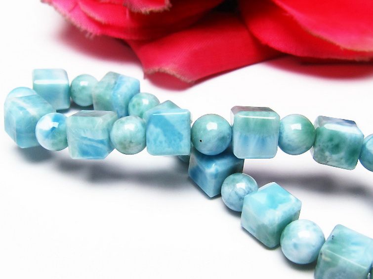 ラリマー キューブ+ラウンドビーズ ブレスレット 7mm [T7-20991] 2枚目