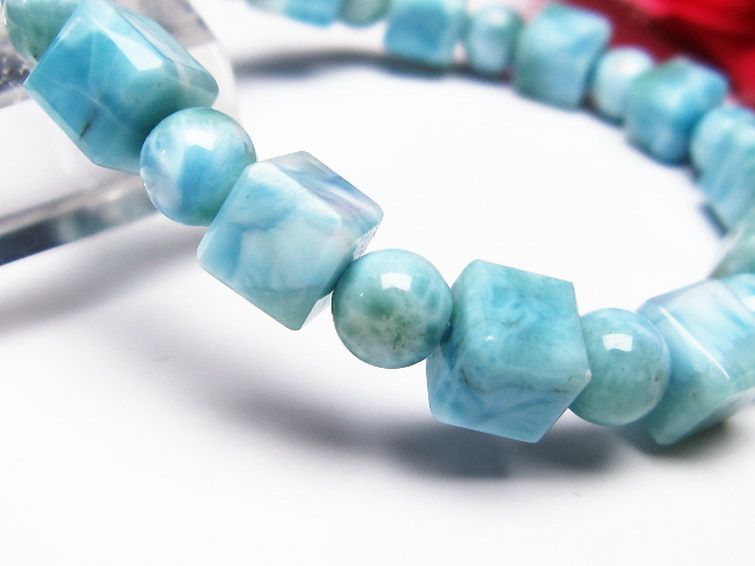 ラリマー キューブ+ラウンドビーズ ブレスレット 7mm [T7-20991] 3枚目