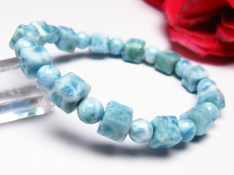 ラリマー キューブ+ラウンドビーズ ブレスレット 7mm [T7-20993] 1枚目