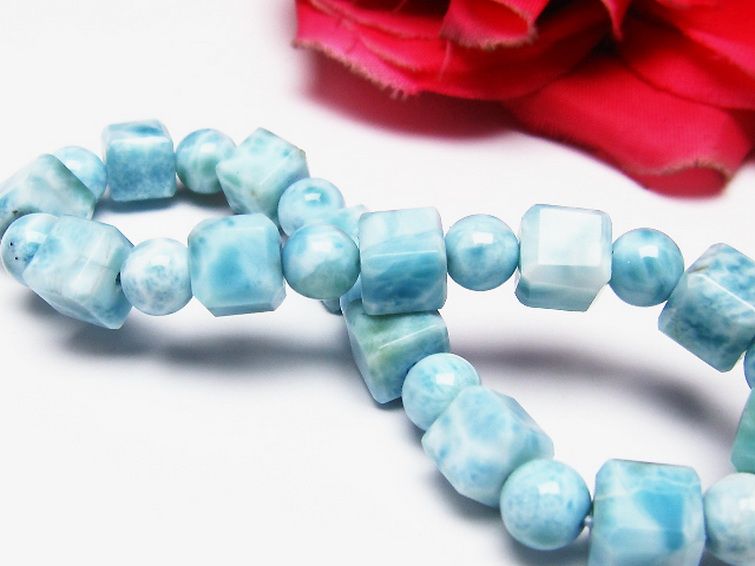 ラリマー キューブ+ラウンドビーズ ブレスレット 7mm [T7-20993] 2枚目