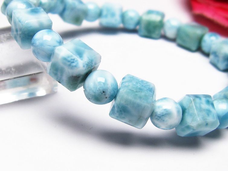 ラリマー キューブ+ラウンドビーズ ブレスレット 7mm [T7-20993] 3枚目