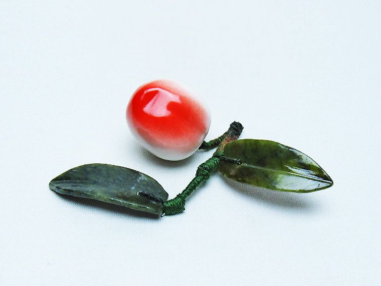 アゲートモモ鉢植え 置物[T726-1554] 1枚目