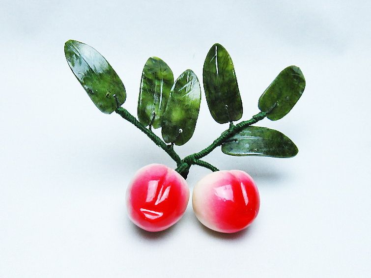 アゲートモモ鉢植え 置物[T726-1564] 1枚目