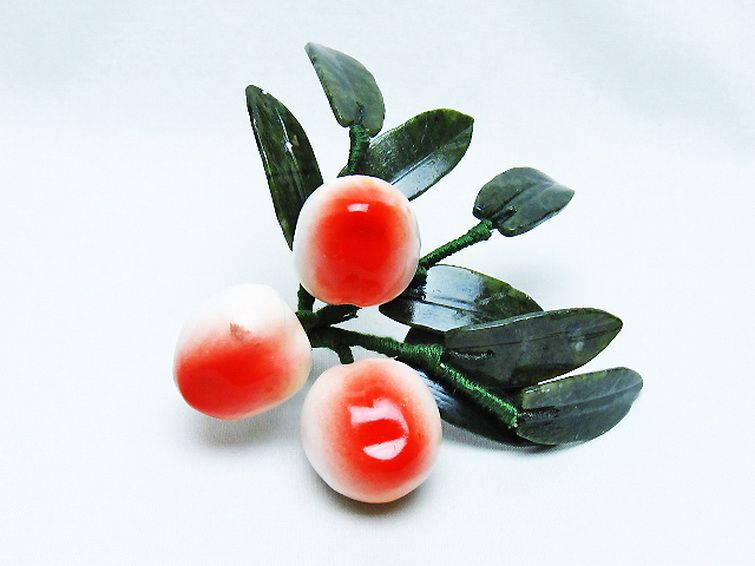 アゲートモモ鉢植え 置物[T726-1570] 1枚目