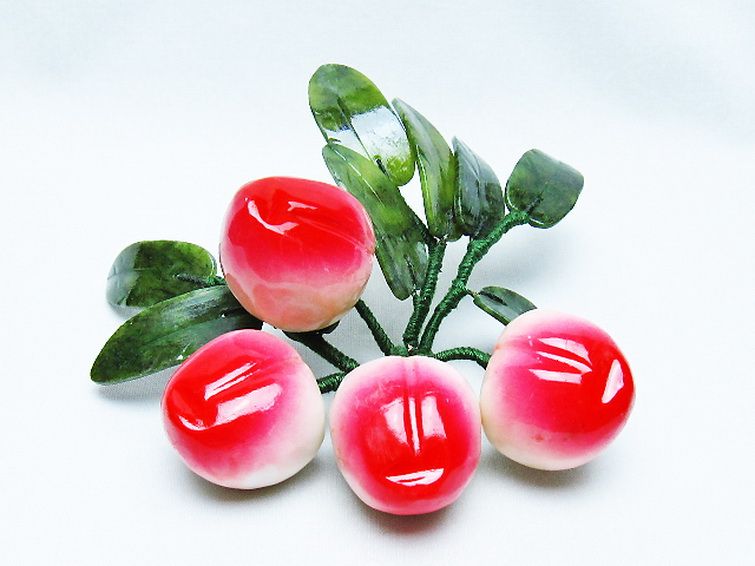 アゲートモモ鉢植え 置物[T726-1573] 1枚目