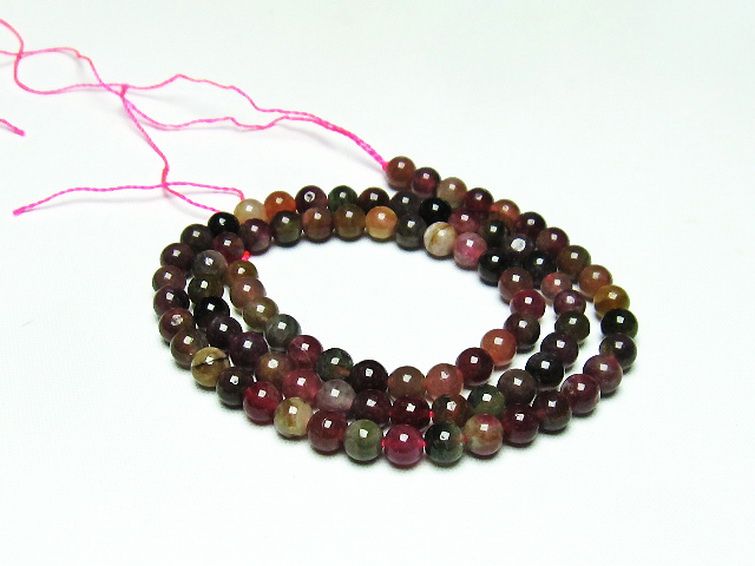 ミックスカラー トルマリン 一連 ビーズ 5mm [t75-6811] 1枚目