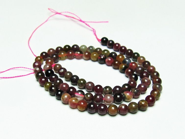 ミックスカラー トルマリン 一連 ビーズ 5mm [t75-6814] 1枚目