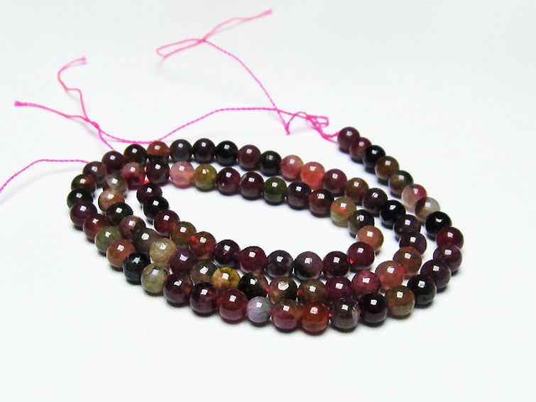 ミックスカラー トルマリン 一連 ビーズ 5mm [t75-6817] 1枚目
