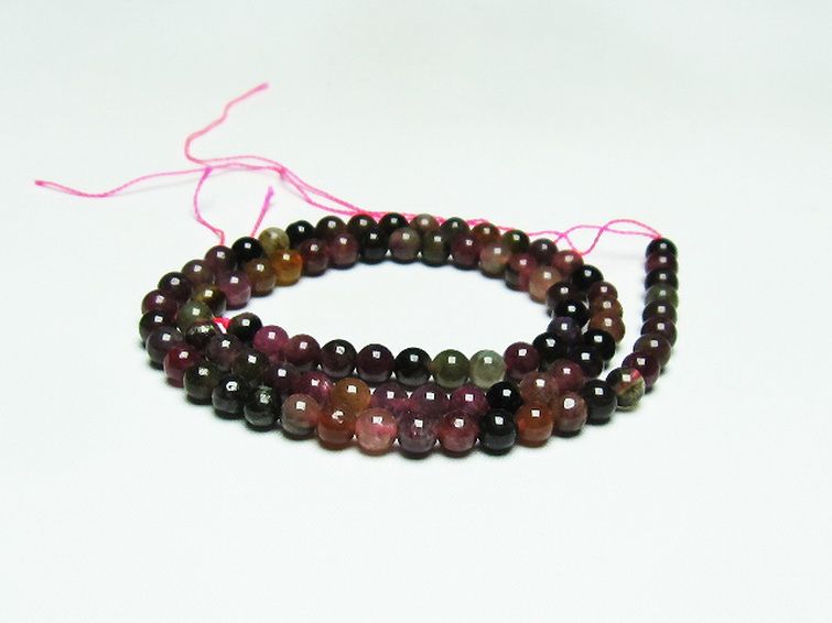 ミックスカラー トルマリン 一連 ビーズ 5mm [t75-6822] 1枚目