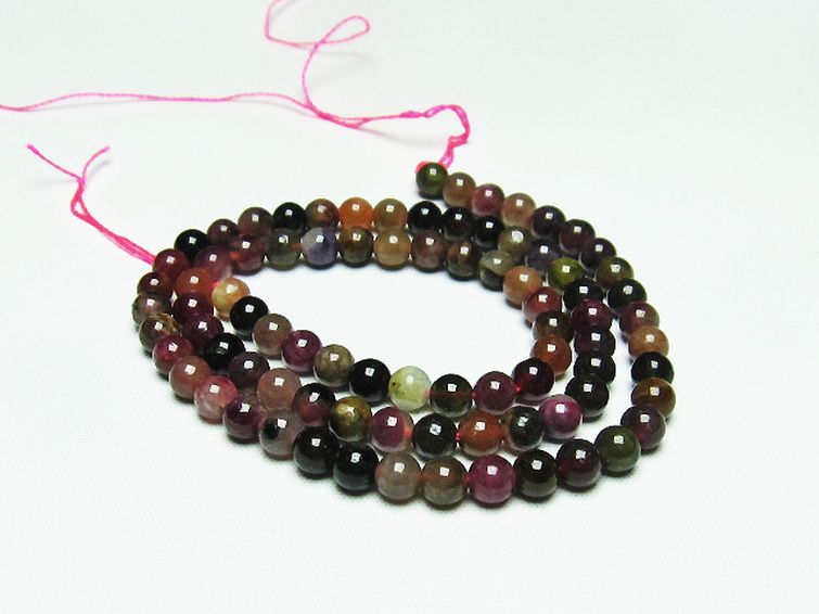 ミックスカラー トルマリン 一連 ビーズ 5mm [t75-6824] 1枚目