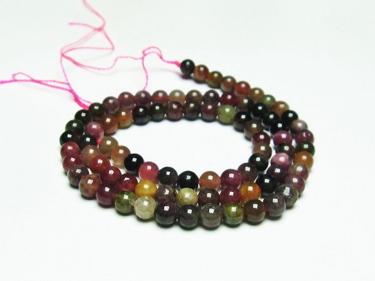ミックスカラー トルマリン 一連 ビーズ 5mm [t75-6832] 1枚目