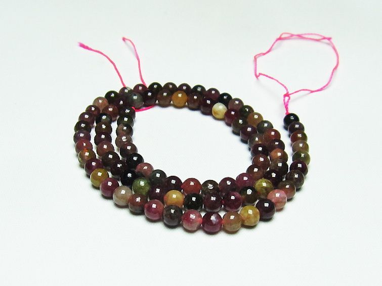 ミックスカラー トルマリン 一連 ビーズ 5mm [t75-6837] 1枚目