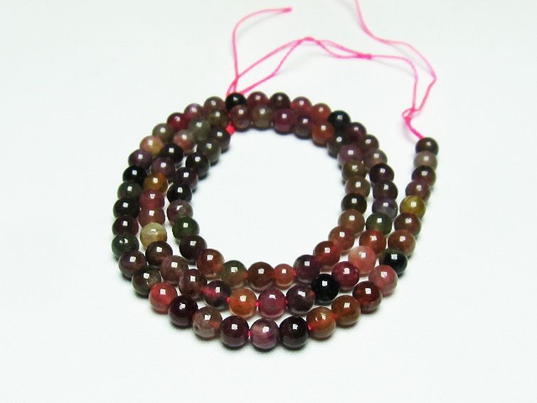 ミックスカラー トルマリン 一連 ビーズ 5mm [t75-6840] 1枚目