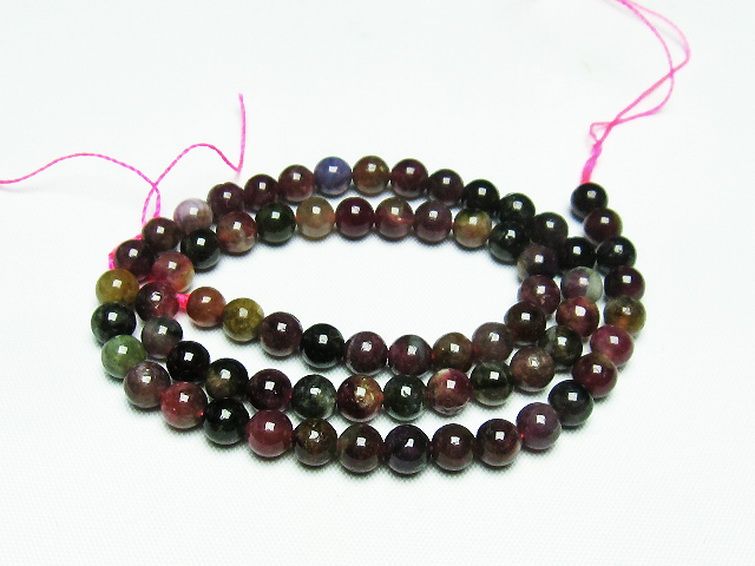 ミックスカラー トルマリン 一連 ビーズ 6mm [t75-6921] 1枚目