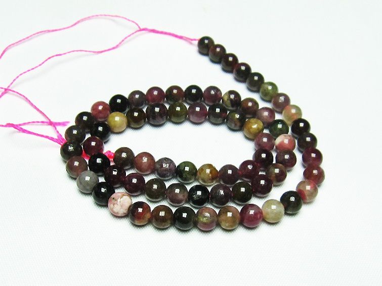 ミックスカラー トルマリン 一連 ビーズ 6mm [t75-6924] 1枚目