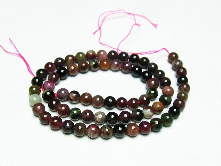 ミックスカラー トルマリン 一連 ビーズ 6mm [t75-6928] 1枚目