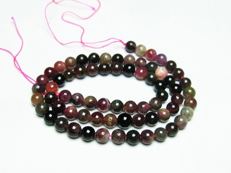 ミックスカラー トルマリン 一連 ビーズ 6mm [t75-6938] 1枚目