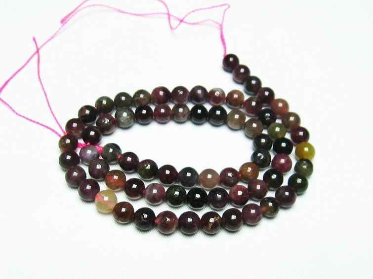 ミックスカラー トルマリン 一連 ビーズ 6mm [t75-6941] 1枚目