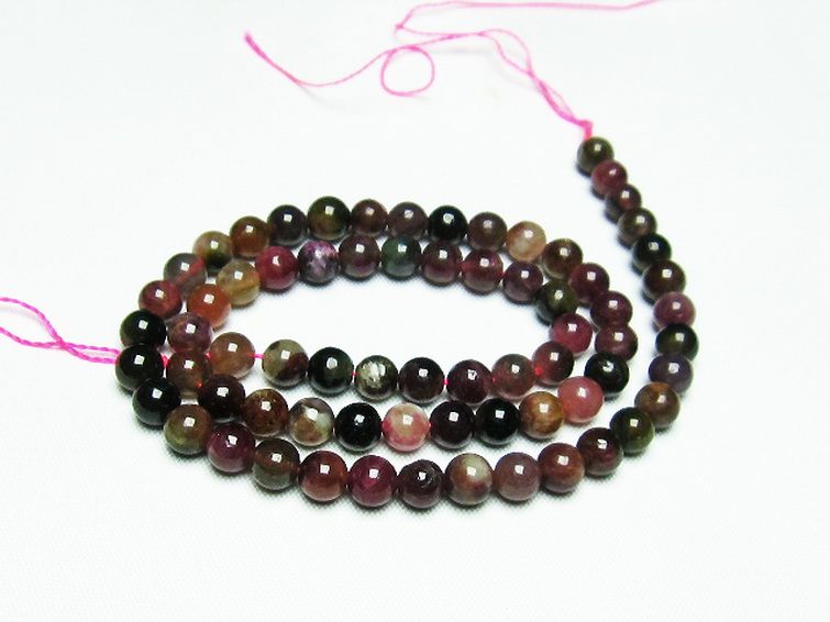 ミックスカラー トルマリン 一連 ビーズ 6mm [t75-6953] 1枚目