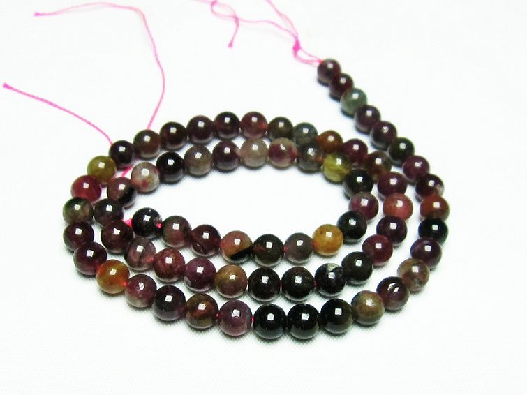 ミックスカラー トルマリン 一連 ビーズ 6mm [t75-6959] 1枚目