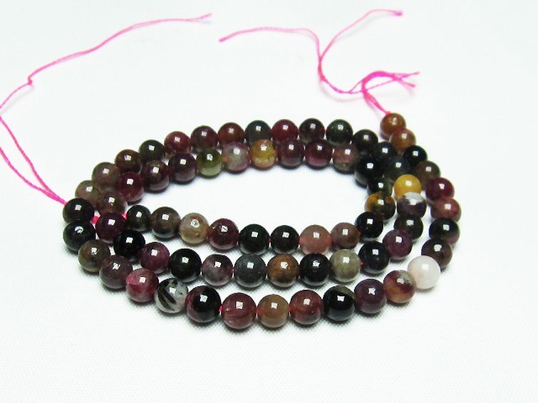 ミックスカラー トルマリン 一連 ビーズ 6mm [t75-6974] 1枚目