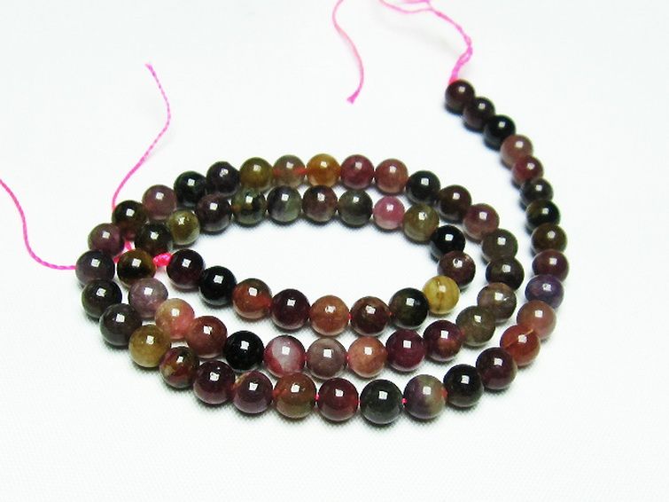 ミックスカラー トルマリン 一連 ビーズ 6mm [t75-6978] 1枚目